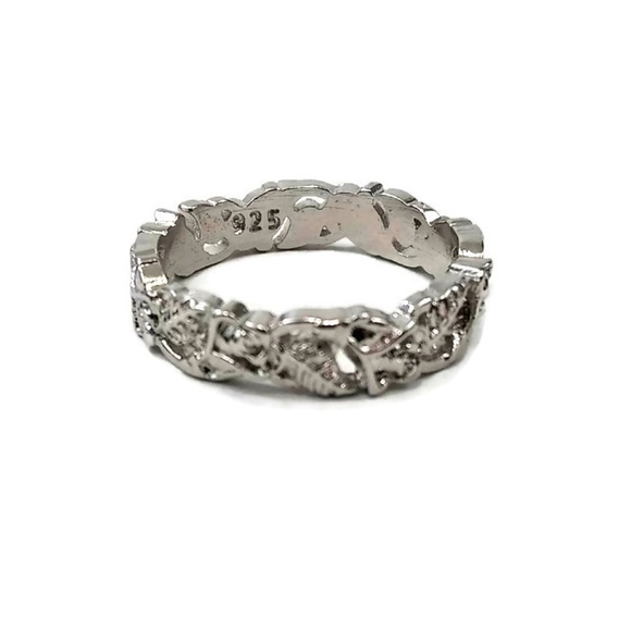 aperfectbuy Jewelry - Sterling Silver 925 Leaf Floral Bridal Band Ring 9